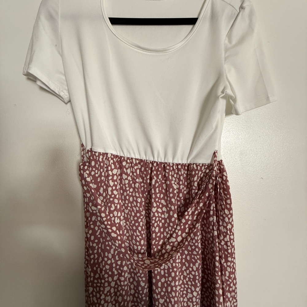 White and Brownish purple Patterned Dress